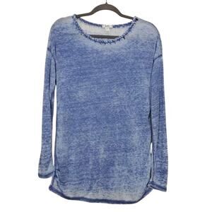Isela Long Sleeve Knit Top Blue White Sheer Womens Size M Lightweight Round Neck